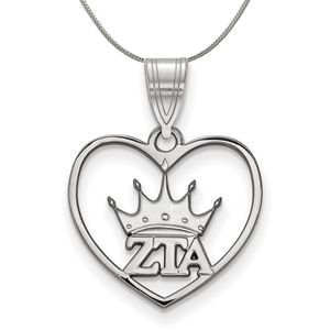 Sterling Silver Zeta Tau Alpha Heart Pendant Necklace - 16 Inch